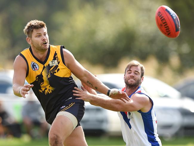 Andrew Fairchild outpoints a West Preston-Lakeside defender while playing for Whittlesea. Picture: David Smith