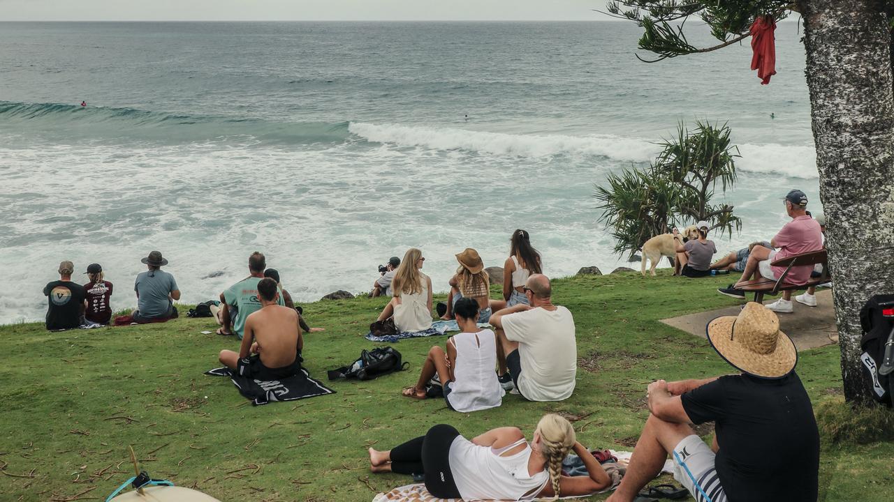 among the crowd at the 2025 Gold Coast Open surf comp at Burleigh Heads. Picture: Glenn Campbell