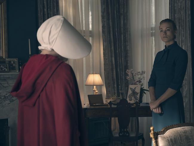 A scene from the TV series <i>The Handmaid's Tale</i>, set in a world where infertility has produced a fundamentalist Christian society where fertile women are treated as reproductive slaves. Picture: SBS