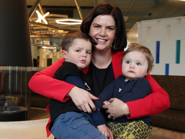 Jan O'Keefe with her 3 year old son Xavier and 11 month old son Flynn. Picture: Michael Klein