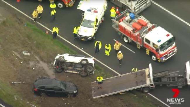 A father and son were killed in a crash on the M1 Pacific Motorway near Ourimbah on Saturday. Picture: 7 NEWS