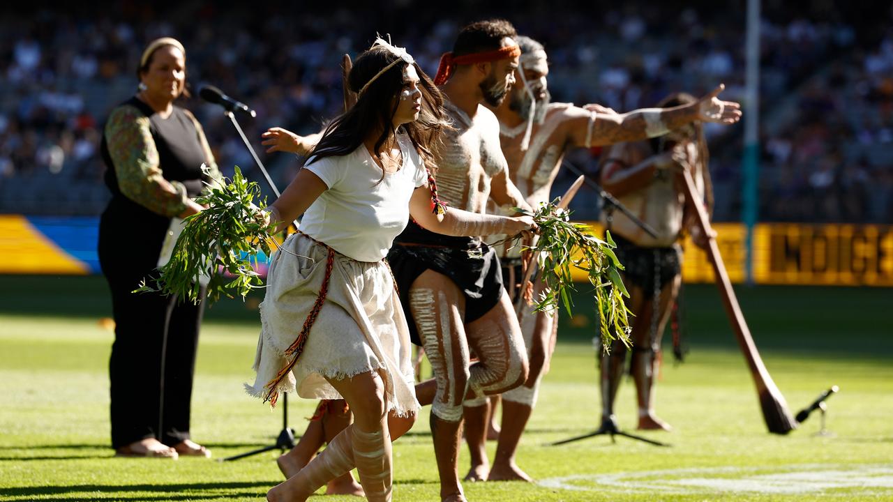 Welcome to Country at the AFL Indigenous All Stars match in Perth. Picture: Michael Willson/AFL Photos via Getty Images