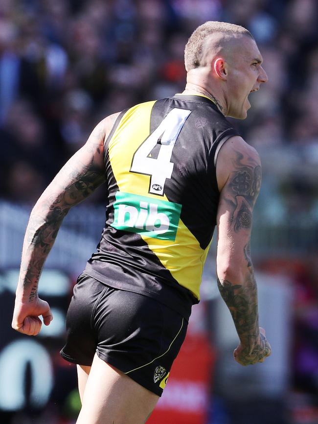 Dustin Martin scored the Tigers’ first goal. Picture: Michael Klein.