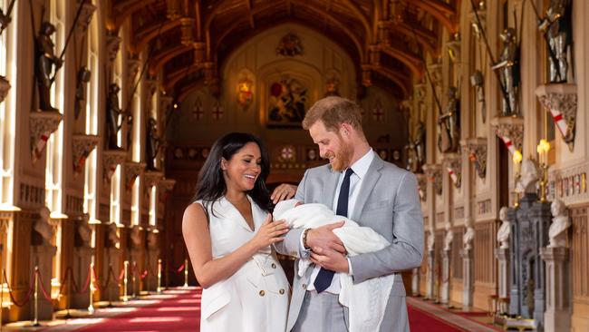 Harry and Meghan pose with their newborn baby son, Archie at Windsor Castle in 2019. Picture: Dominic Lipinski / POOL / AFP