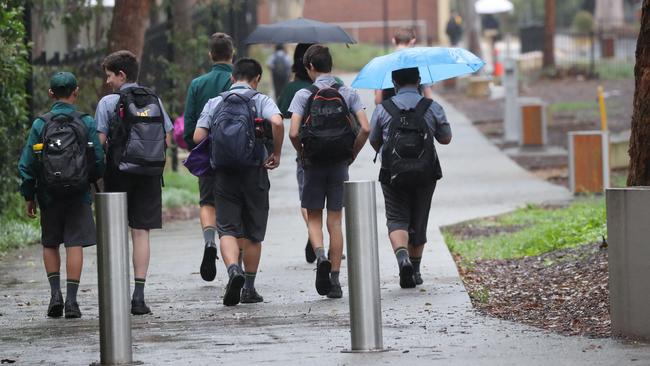 Students return to Epping Boys High School on Monday morning. Picture Rohan Kelly