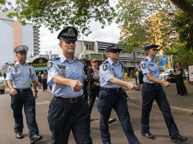 Civilians lined the street to watch the Police Remembrance Day march. Picture: Floss Adams.