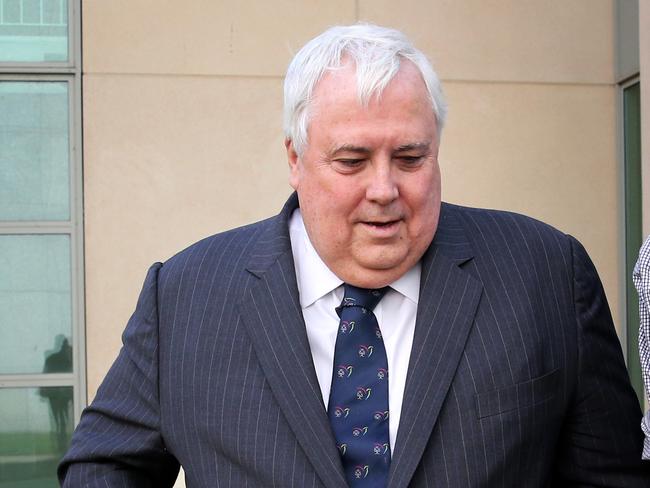 Palmer United Party (PUP) leader Clive Palmer fields questions from the media at a doorstop at Parliament House in Canberra today.