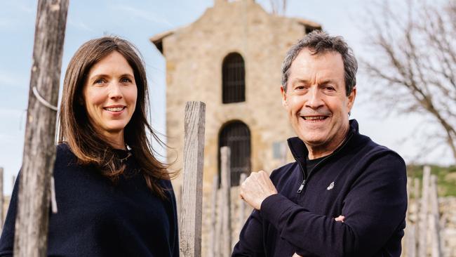 Caroline Frey, Chief Winemaker and vigneron, La Chapelle and Peter Gago,Chief Winemaker Penfolds Grange at the Hill of Hermitage, Rhône Valley France. Picture: Supplied