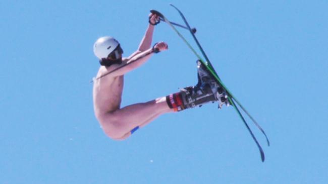 Naked ski jump fail