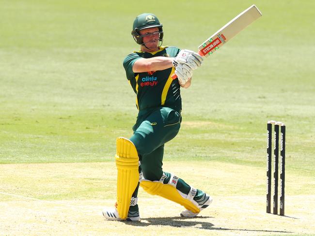 Max Bryant en route to a ton for the Cricket Australia XI against England Lions at Metricon Stadium on February 2. Picture: Chris Hyde/Getty Images