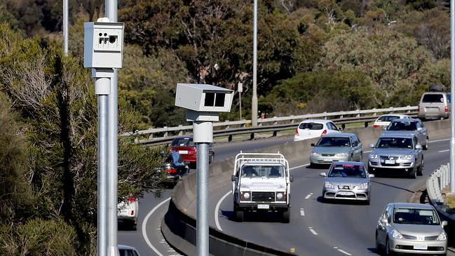 A permanent speed camera on the Brooker Highway catches city-bound traffic. Picture: SAM ROSEWARNE