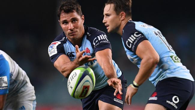 Nick Phipps of the Waratahs passes the ball during the round 11 Super Rugby match between the NSW Waratahs and the Auckland Blues at Allianz Stadium in Sydney, Saturday, May 6, 2017. (AAP Image/Dean Lewins) NO ARCHIVING