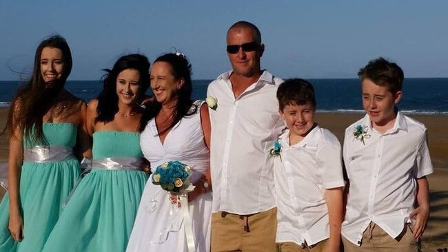 Julian Jenner pictured with wife, Emily, on their wedding day, alongside their children (from left): Katlyn, Nicole, Ryan, and Nathan. Picture: Contributed