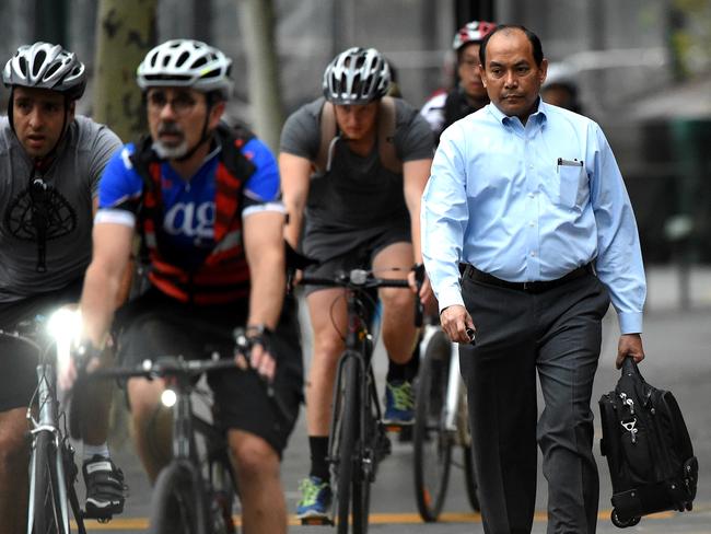 Pedestrians and cyclists have many near clashes along Southbank. Picture: Nicole Garmston