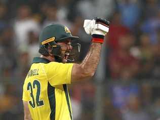 Australia's Glenn Maxwell reacts after scoring the winning run during the second T20 international cricket match between India and Australia in Bangalore, India, Wednesday, Feb. 27, 2019. (AP Photo/Aijaz Rahi). Picture: Aijaz Rahi