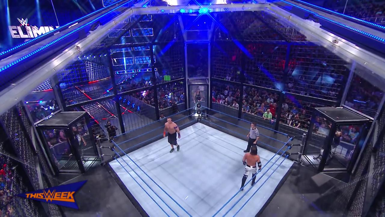 In 2018, the Elimination Chamber structure evolved into a square design, departing from its circular origins. Picture: WWE