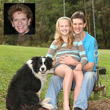 Dr James Moir with his 11-year-old daughter Hannah and Bowie the dog. Julie Moir, inset, died suddenly on August 31. Photo: Nicholas Falconer/178131