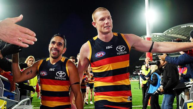 Eddie Betts and Sam Jacobs. Picture: Daniel Kalisz/Getty Images