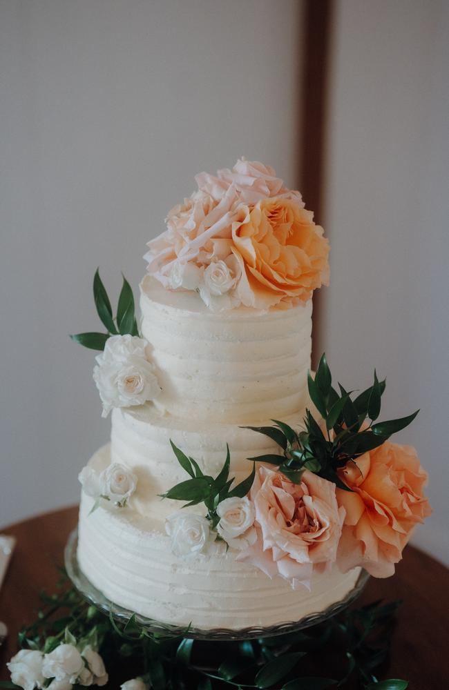 The amazing wedding cake from Coastal Cakes by Maddy. Picture: onemustardseed