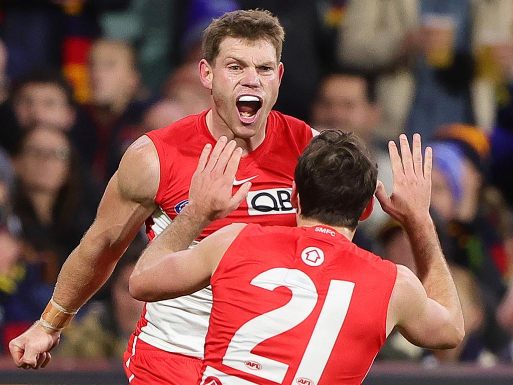 Adams had his best game for the Swans in the win over Adelaide. Picture: Sarah Reed/AFL Photos via Getty Images