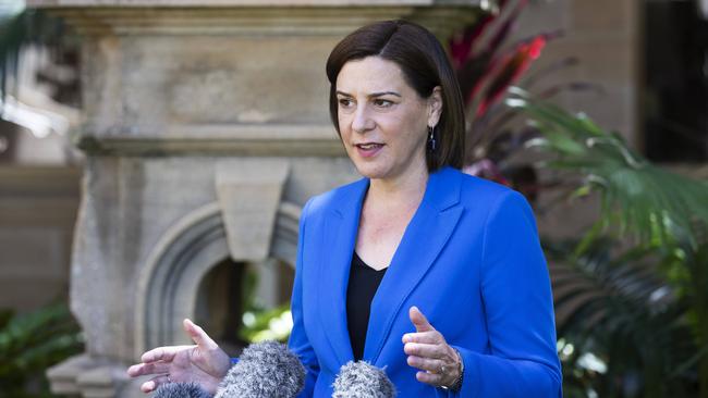 LNP Leader Deb Frecklington remained tight-lipped. Picture: News Corp/Attila Csaszar