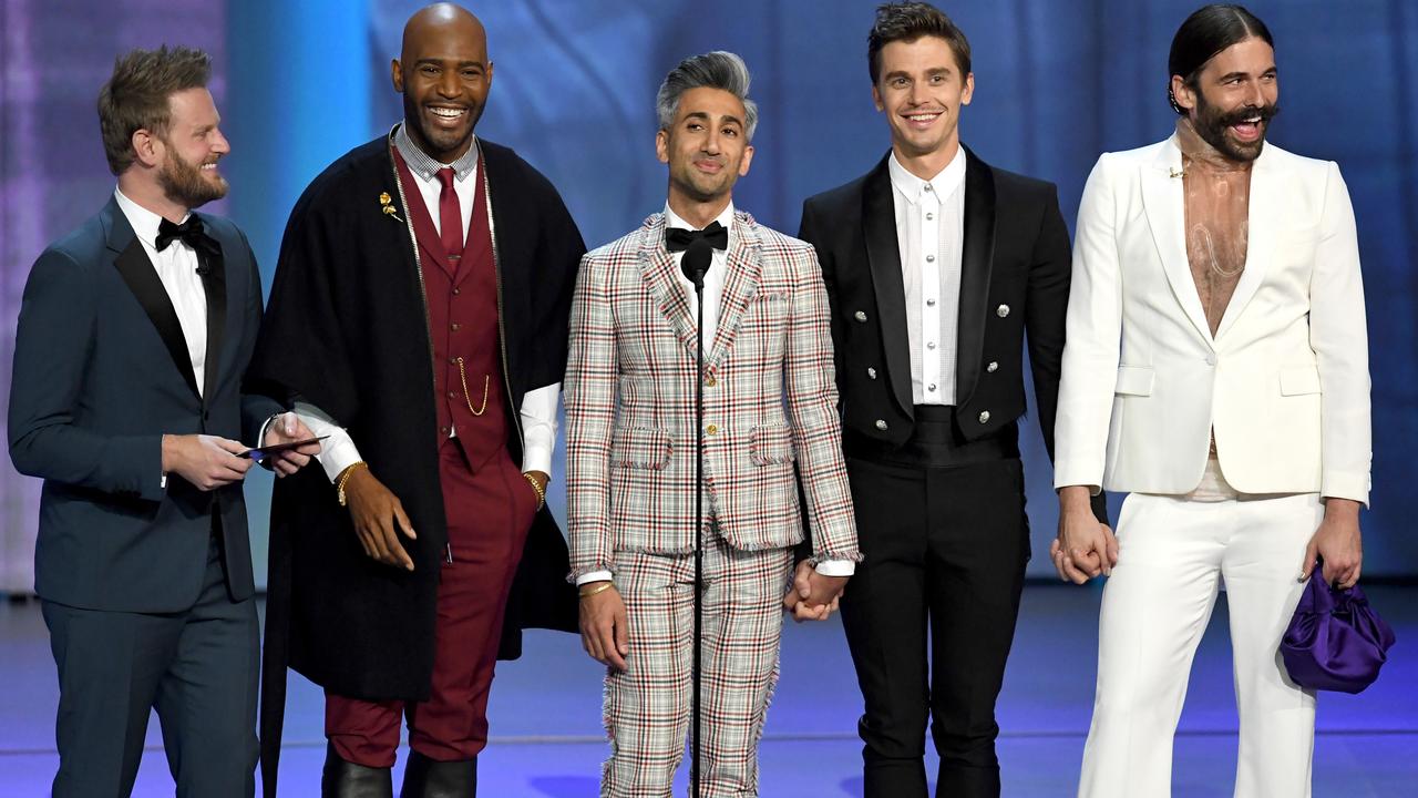 Bobby Berk, Karamo Brown, Tan France, Antoni Porowski, and Jonathan Van Ness at the 2017 Emmys. Picture: Kevin Winter/Getty Images