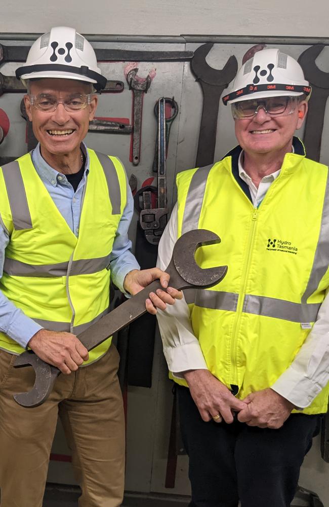 Former Energy Minister Guy Barnett and Hydro Tasmania CEO Ian Brooksbank at Trevallyn Power Station on Wednesday, October 5, 2022. Picture: File