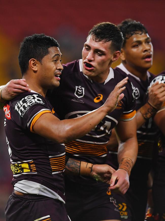 Anthony Milford celebrates a try last season.