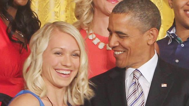 Erin Phillips meets then US president Barack Obama on June 14, 2013. Picture: Tracy Gahan