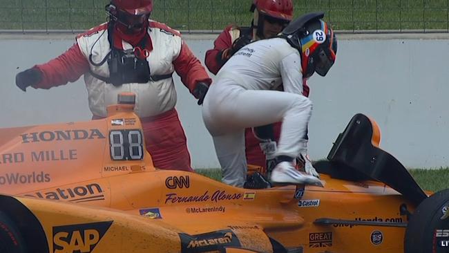 Fernando Alonso retires from Indy 500. Pic: ESPN