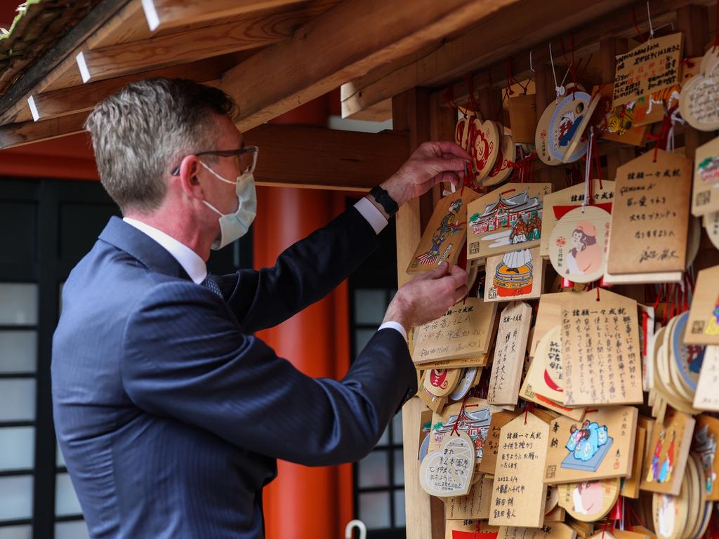 Premier Dominic Perrottet at the Hie Shrine in Akasaka, Tokyo. Picture: Office of NSW Premier