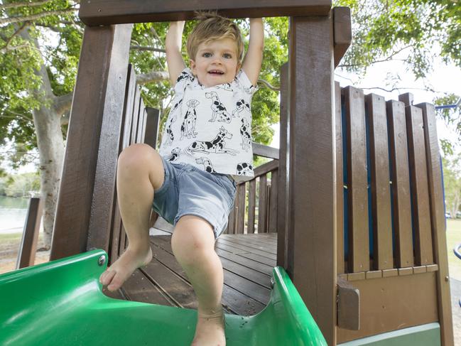 Xavier Kenney, 2, who was born deaf, is now enjoying a world filled with sounds. Picture: Lachie Millard