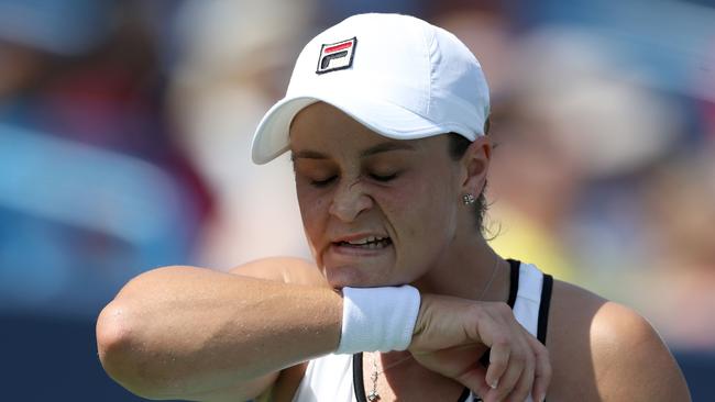 Ashleigh Barty grimaces during her Cincinnati semi-final loss to Russia’s Svetlana Kuznetsova. Picture: Getty Images