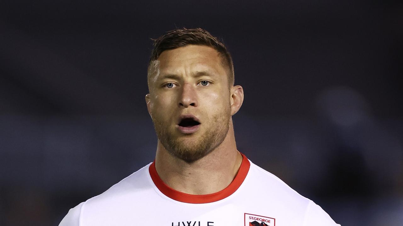 SYDNEY, AUSTRALIA - AUGUST 06: Tariq Sims of the Dragons warms up during the round 21 NRL match between the Cronulla Sharks and the St George Illawarra Dragons at PointsBet Stadium, on August 06, 2022, in Sydney, Australia. (Photo by Matt King/Getty Images)