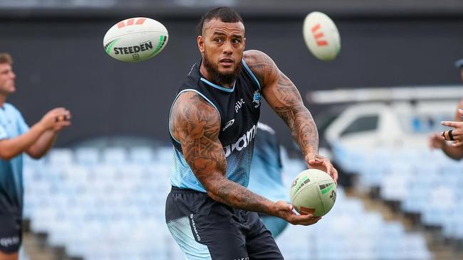 Cronulla's Addin Fonua-Blake has been working hard under the watchful eye of coach Craig Fitzgibbon. Pic: Sharks Instagram