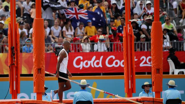 Canada's Damian Warner reacts after failing to record points in the decathlon pole vault. Pictur: AP.