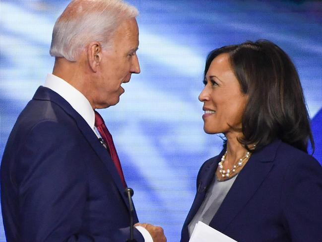 Joe Biden and Kamala Harris, who closed day three of the convention. Picture: AFP