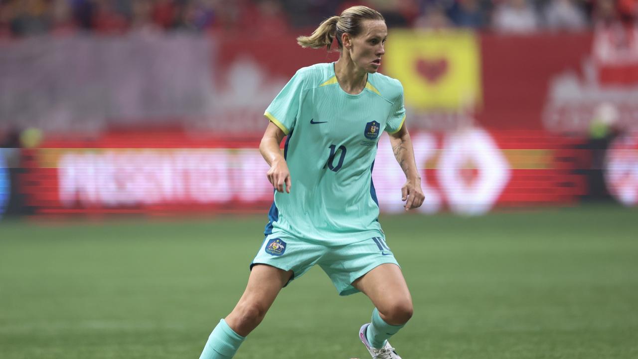 Matildas midfielder Emily van Egmond searches for possession against Canada. Picture: Craig Mitchelldyer/Getty Images for Football Australia