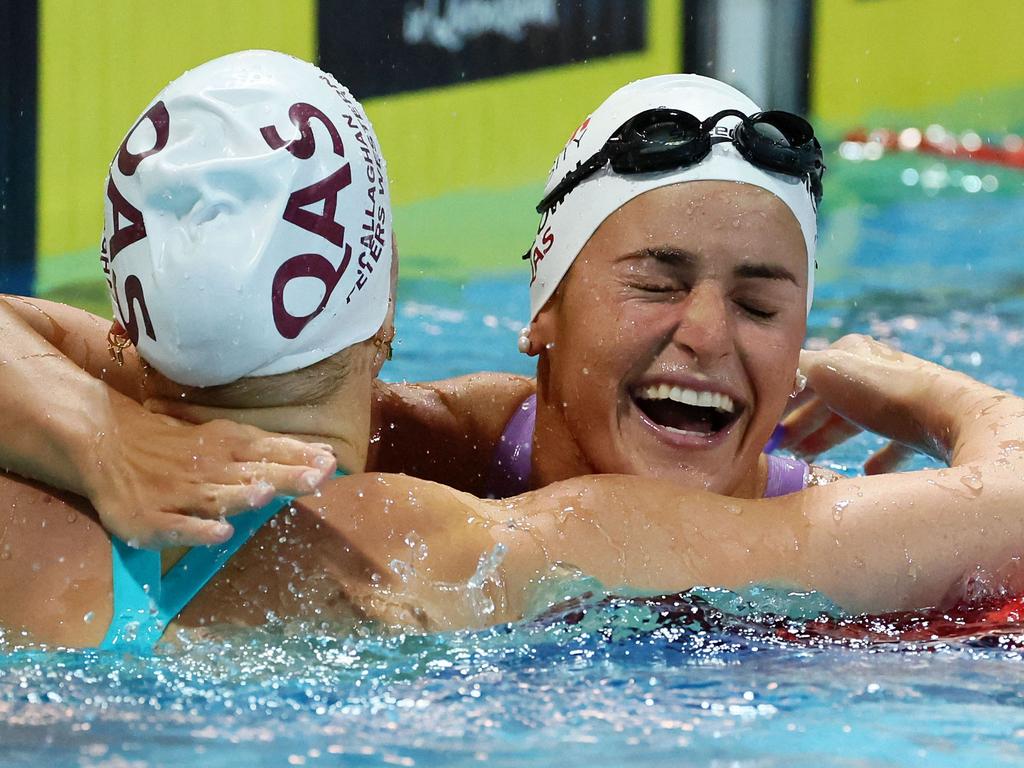 McKeown celebrates after winning the final of the women's 100m backstroke event during the Australian swimming championships. McKeown has the capacity to go down as our greatest ever. Picture: Tertius Pickard/AFP