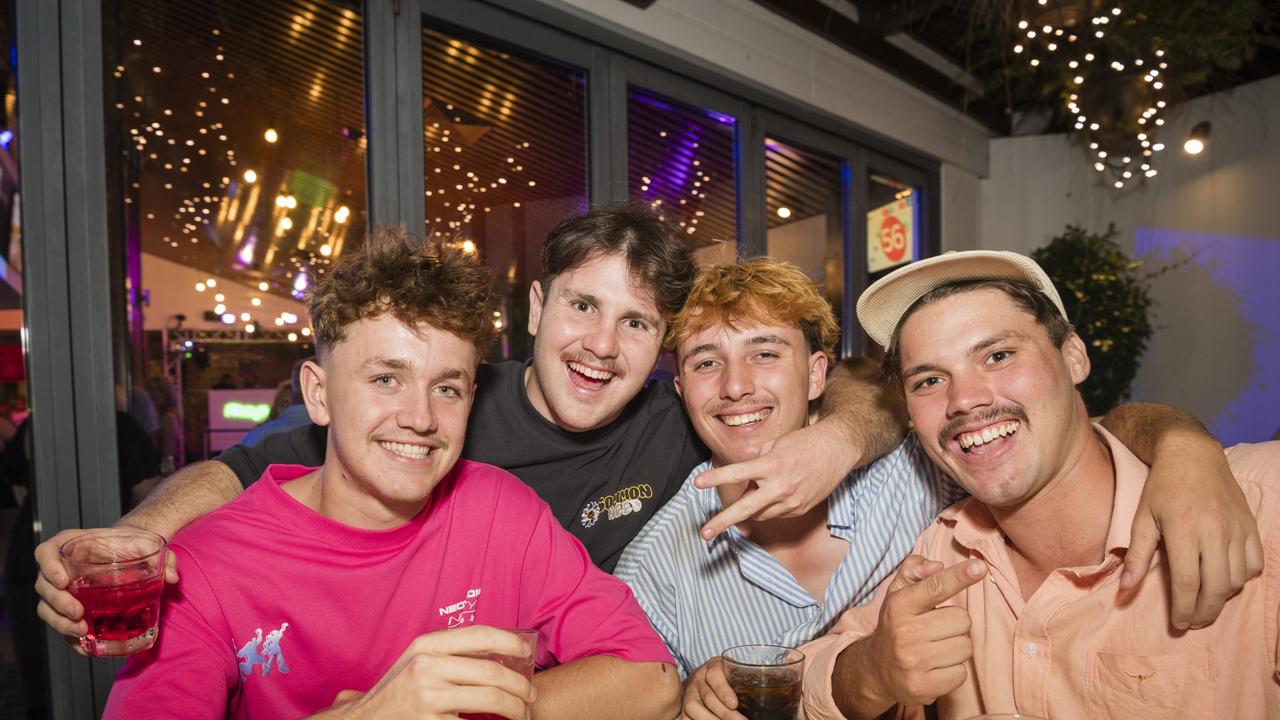 Celebrating New Year's Eve at Fitzy's are (from left) Ronan Delaney, Jake Durie, George Jerrard and Harry Eyers, Sunday, December 31, 2023. Picture: Kevin Farmer