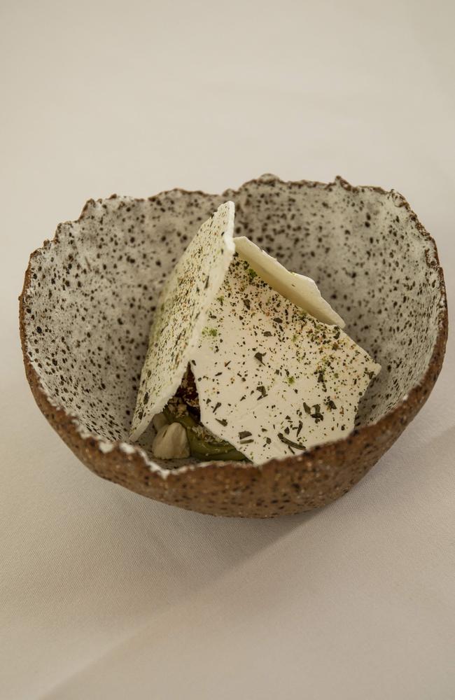 The meringue and coconut ice-cream dessert. Picture: Mark Cranitch.