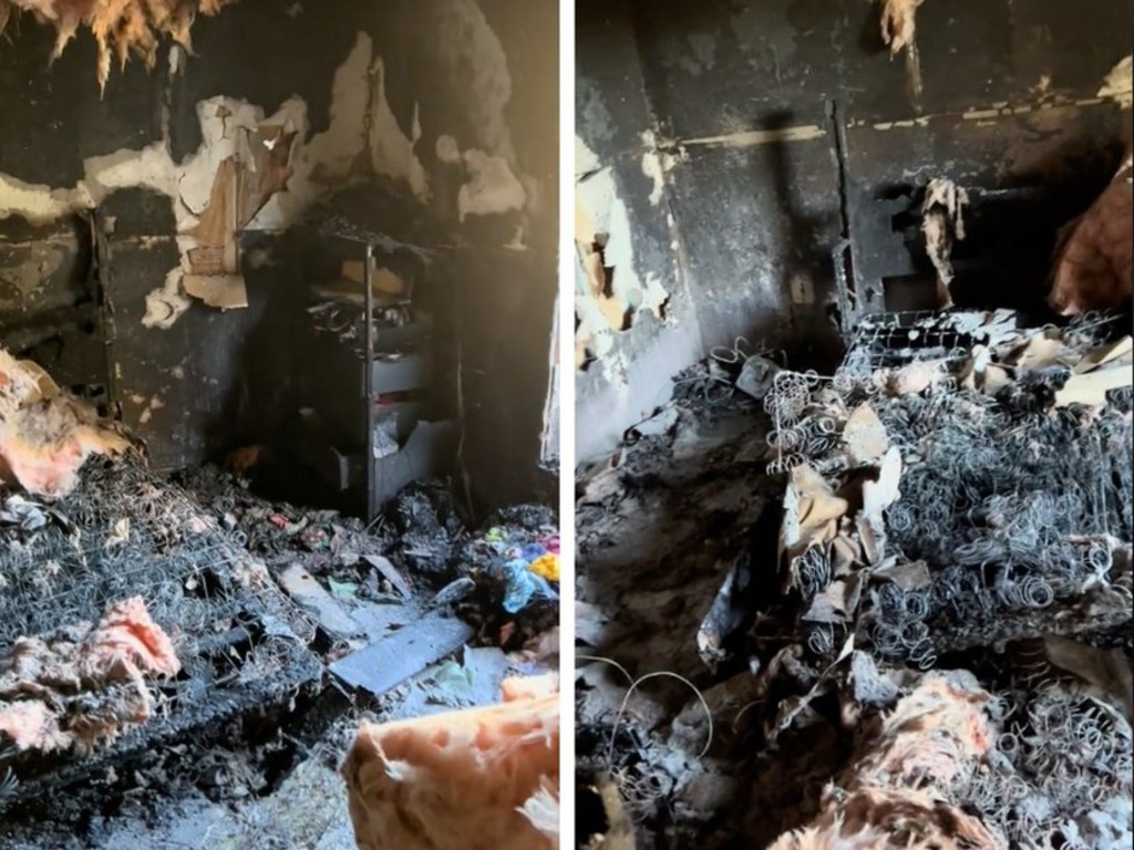 Keona Huntley posted a now-viral TikTok video in the aftermath of the fire, which she says started in her bedroom and quickly spread throughout her entire home. Picture: TikTok/yeahthatskeeee