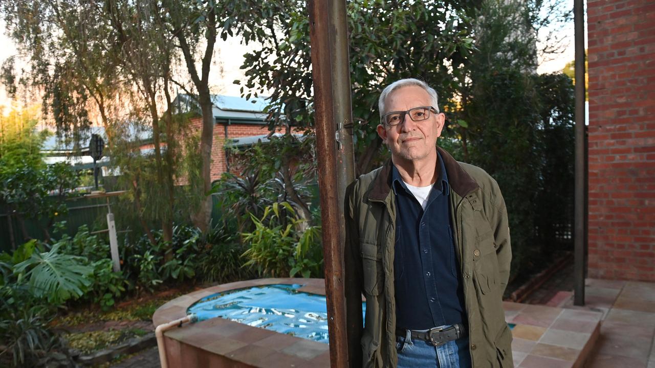 Corbet Stain in the backyard of his Malvern home. Picture: Keryn Stevens