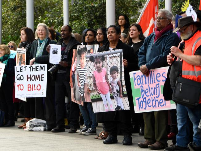 Supporters of the Tamil family outside the Federal Circuit Court in Melbourne.