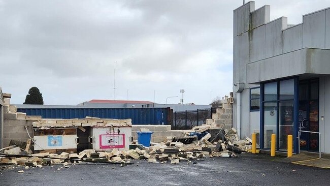 The collapsed wall at the Mount Gambier RSL. Picture: Mount Gambier and District SES