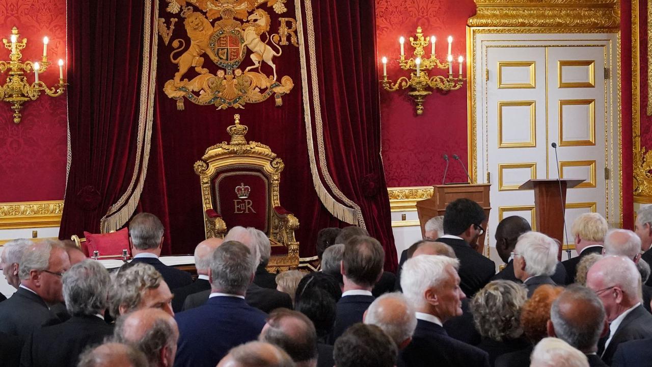 Members of the Privy Council gather in the Throne Room for stage two of the Accession Council ceremony inside St James's Palace in London. Picture: AFP