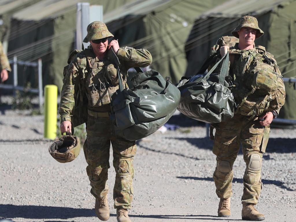 Australian and American troops on the ground at Camp Rocky. Picture: Peter Wallis