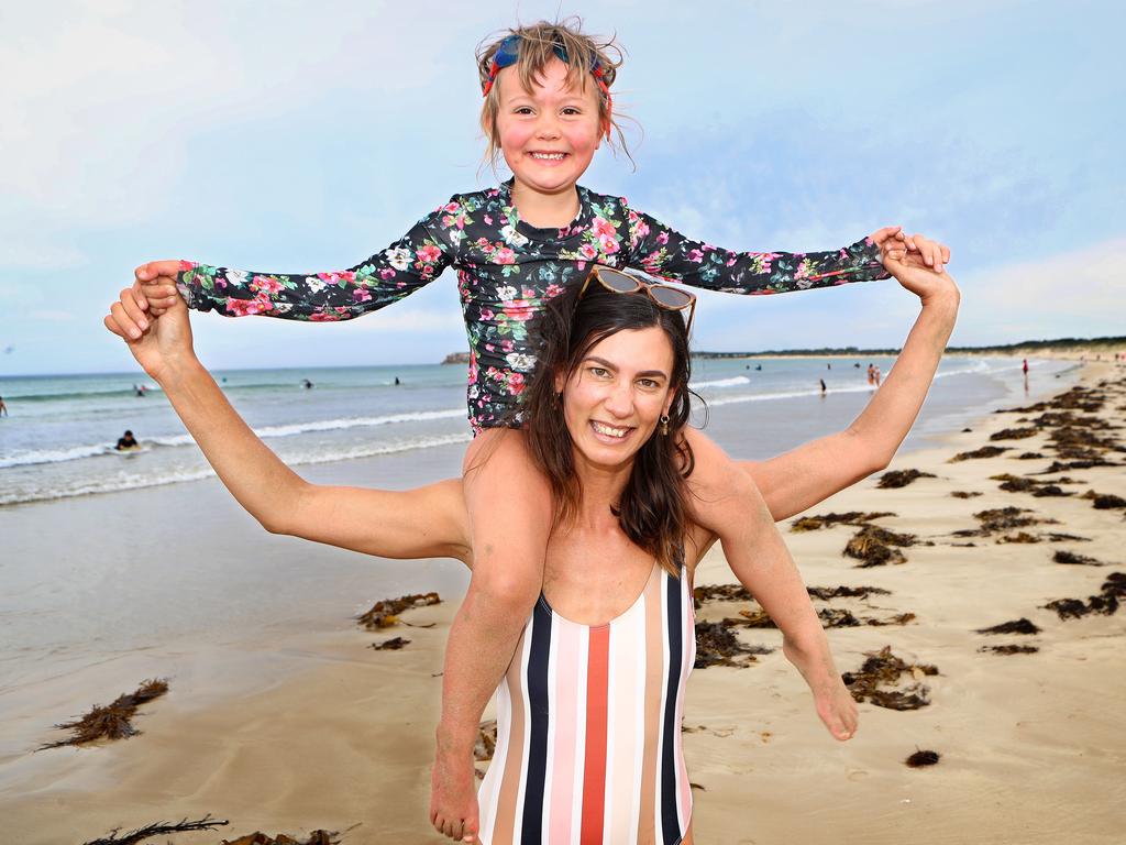 Beach Pics at Ocean Grove Holly Fahey and daughter Fern 4yrs (Barwon Heads) Picture: Glenn Ferguson