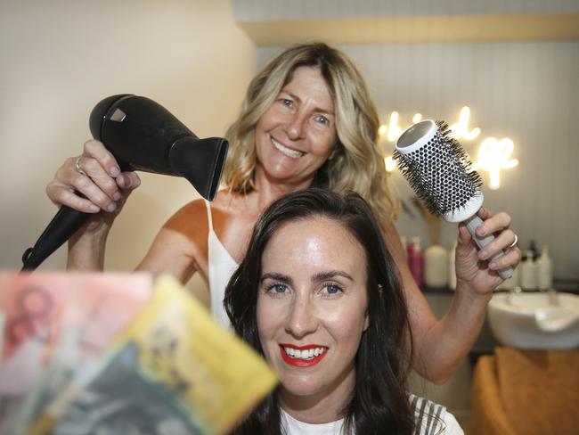 BUSHFIRE APPEAL: The Bay Hair Co business partners, (front) Olivia McInnes and Chris Springer, will donate 100 per cent of this week's profits to WIRES.