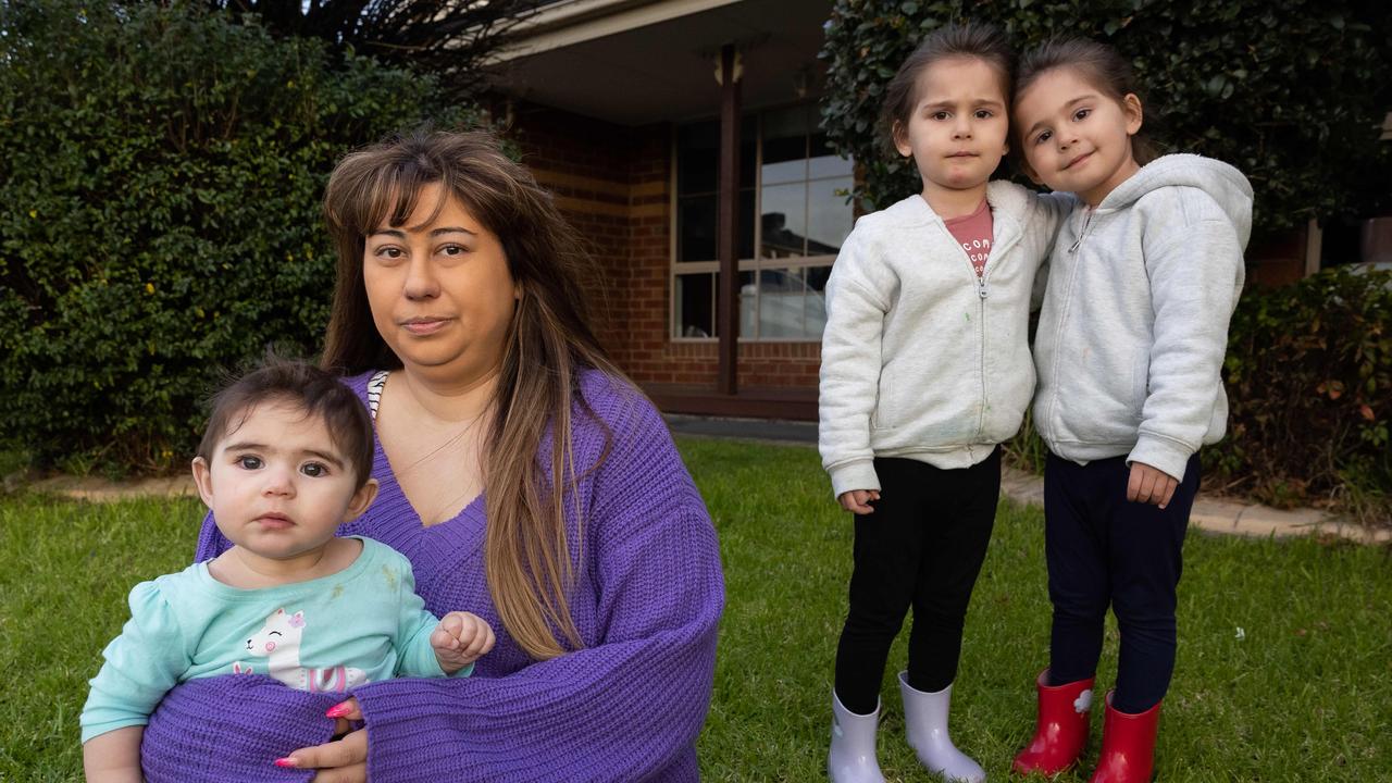 Rhiannon Caspersz with her children Scarlette and Trixie, 3 and Mailea,7 months. Picture: Jason Edwards